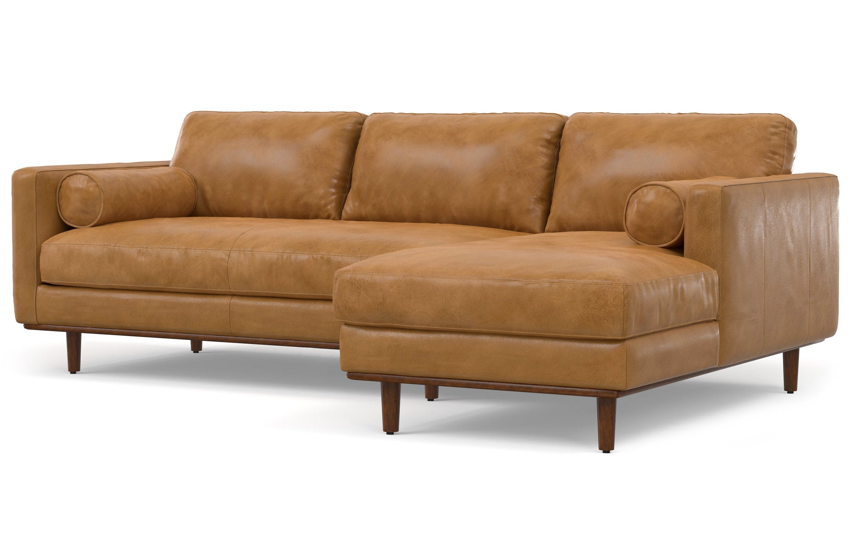 Sienna Genuine Top Grain Leather | Morrison Mid Century Sectional in Genuine Leather