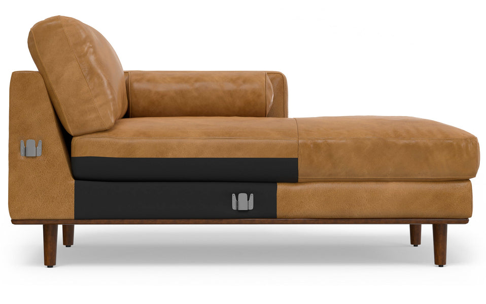 Sienna Genuine Top Grain Leather | Morrison Mid Century Sectional in Genuine Leather