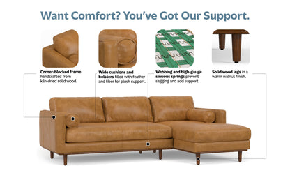 Sienna Genuine Top Grain Leather | Morrison Mid Century Sectional in Genuine Leather