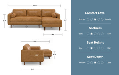 Sienna Genuine Top Grain Leather | Morrison Mid Century Sectional in Genuine Leather