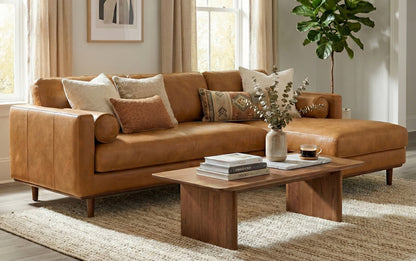 Sienna Genuine Top Grain Leather | Morrison Mid Century Sectional in Genuine Leather