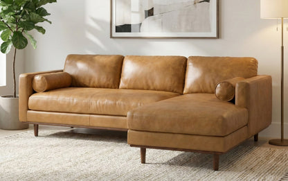 Sienna Genuine Top Grain Leather | Morrison Mid Century Sectional in Genuine Leather