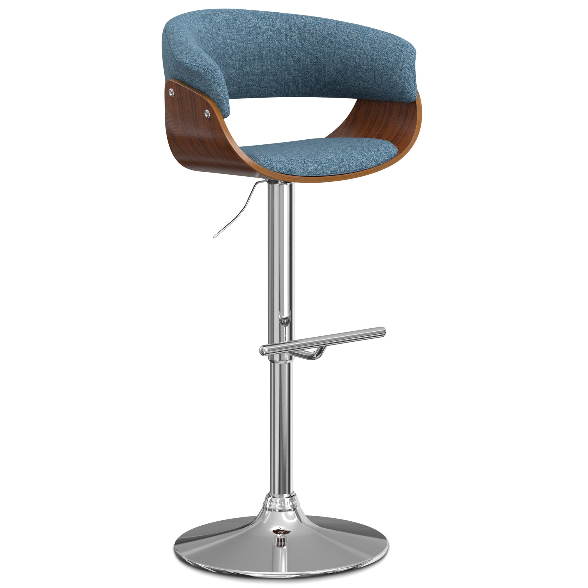 Denim Blue Linen Style Fabric | Sheldon Adjustable Swivel Bar Stool