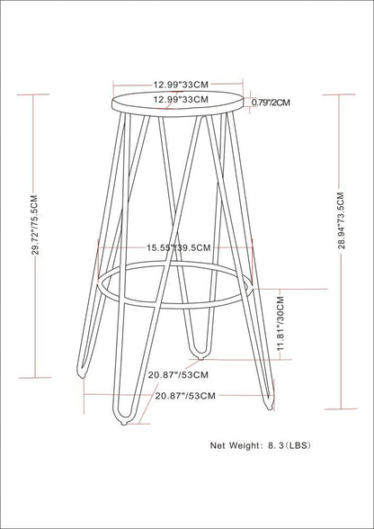 Natural | Simeon 30 inch Metal Bar Stool with Wood Seat