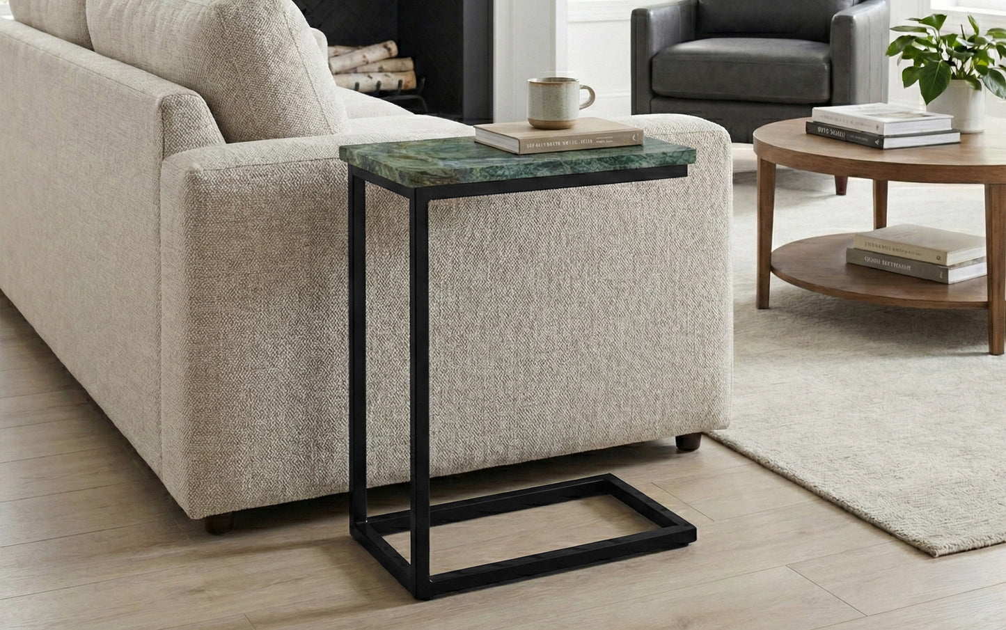 Green | Skyler C Side Table with Genuine Marble Top