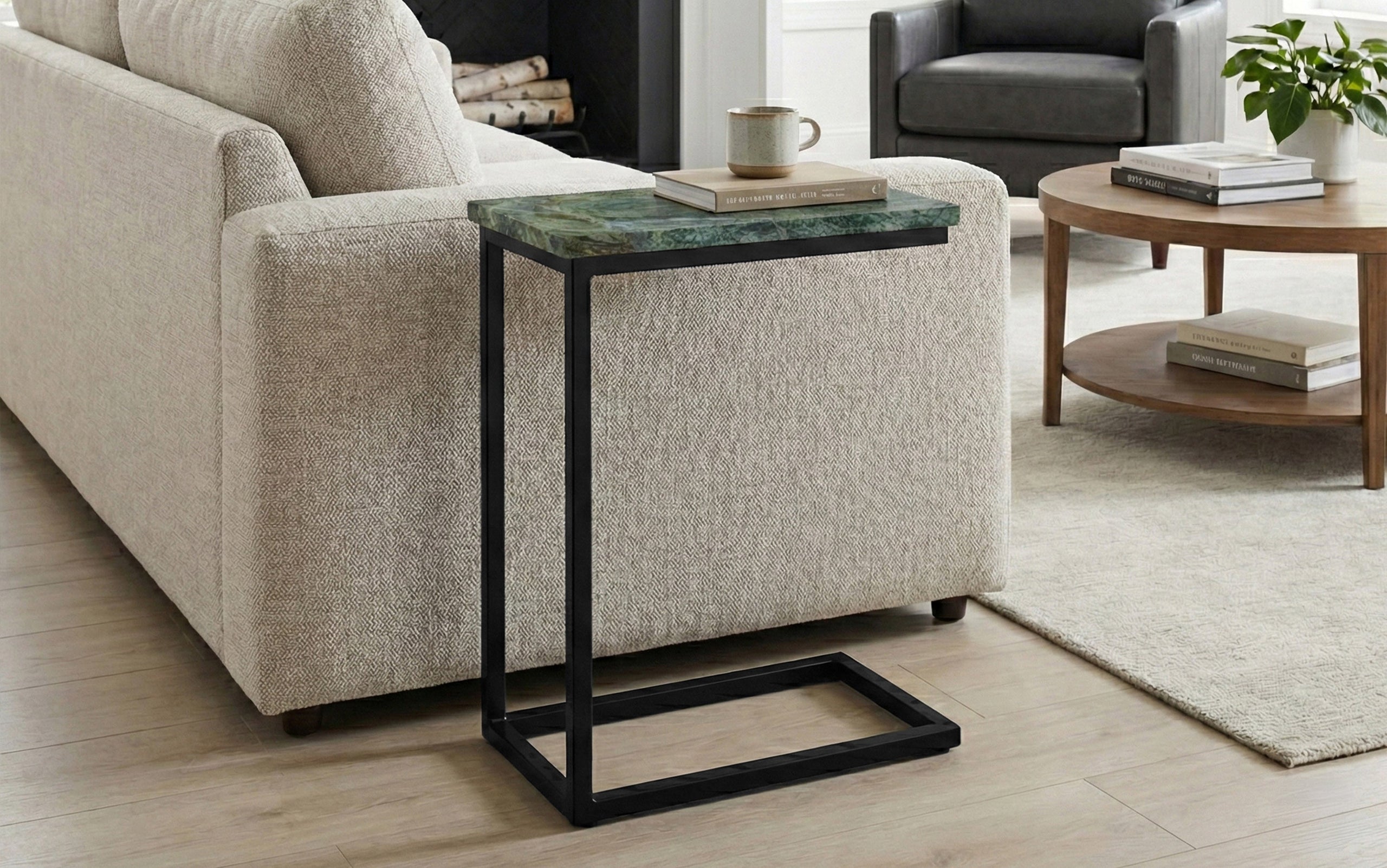 Green | Skyler C Side Table with Genuine Marble Top