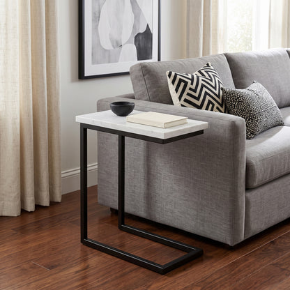 White Marble/Black | Skyler C Side Table with Genuine Marble Top