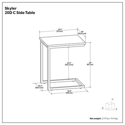 White Marble | Skyler 20 inch C Side Table with Genuine Marble Top