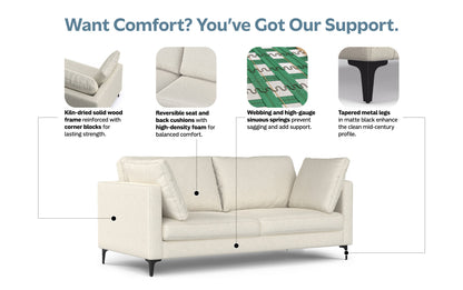 Cream Performance Fabric | Ava 76 inch Mid Century Sofa