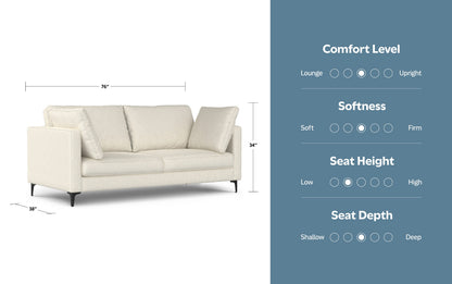 Cream Performance Fabric | Ava 76 inch Mid Century Sofa
