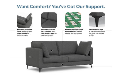 Pebble Grey Performance Fabric | Ava 76 inch Mid Century Sofa