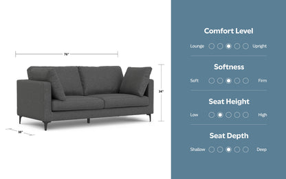 Pebble Grey Performance Fabric | Ava 76 inch Mid Century Sofa