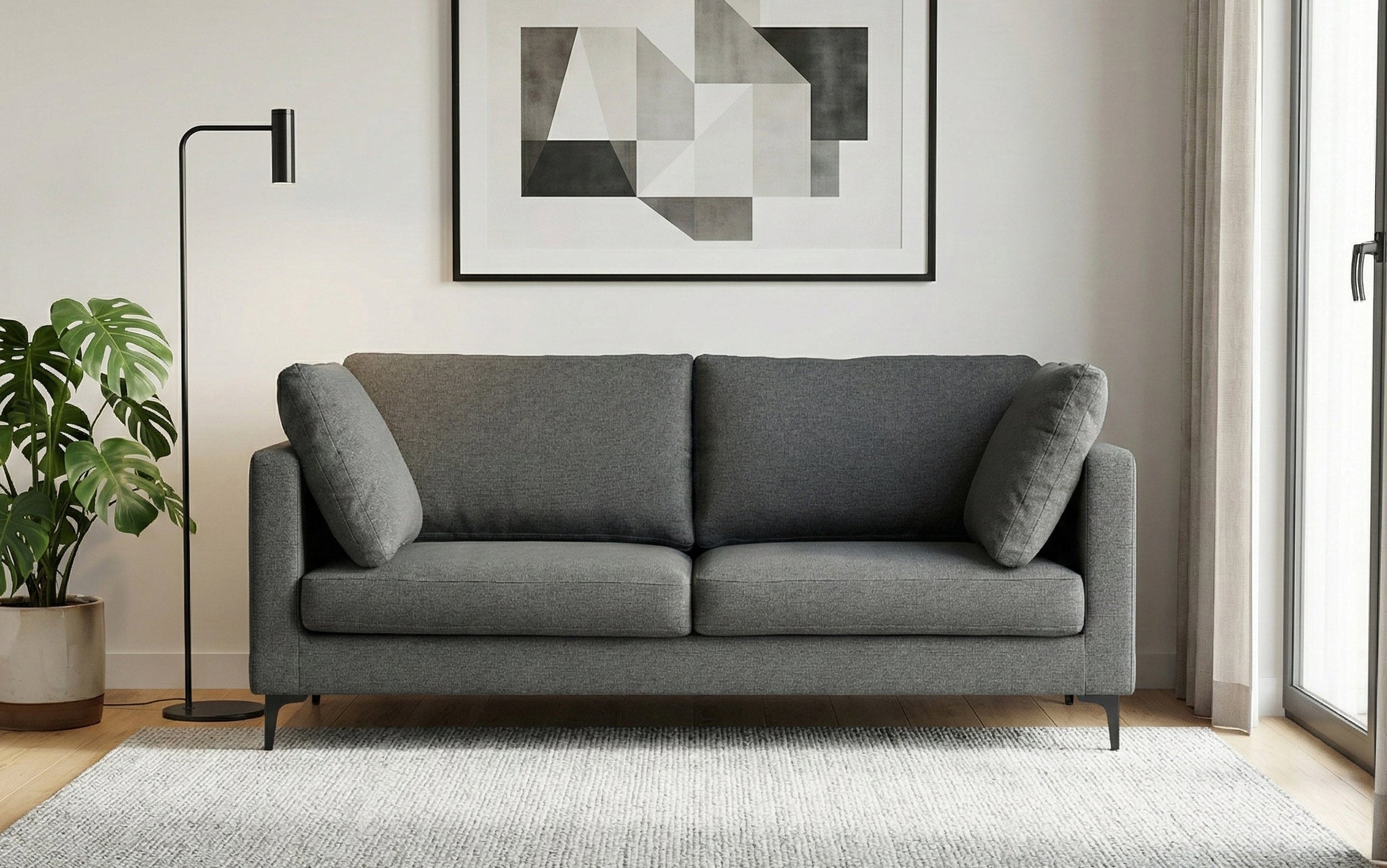Pebble Grey Performance Fabric | Ava 76 inch Mid Century Sofa