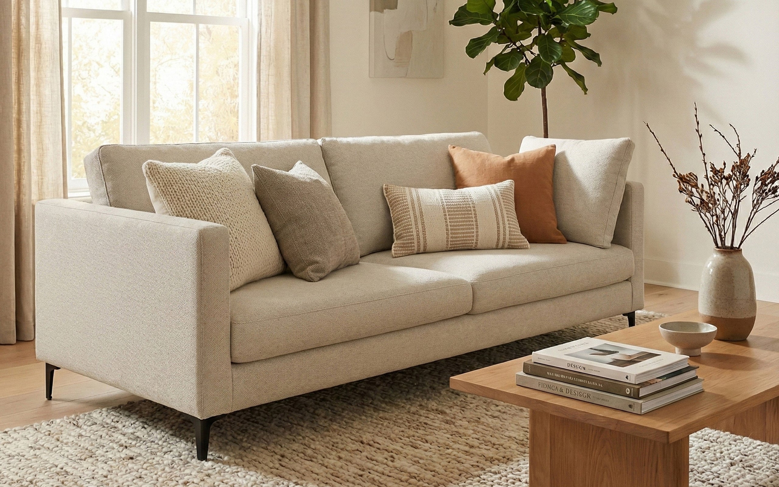 Cream | Ava 90 inch Mid Century Sofa