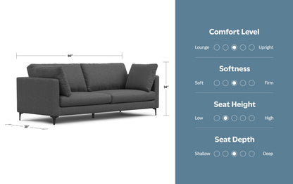 Pebble Grey | Ava 90 inch Mid Century Sofa