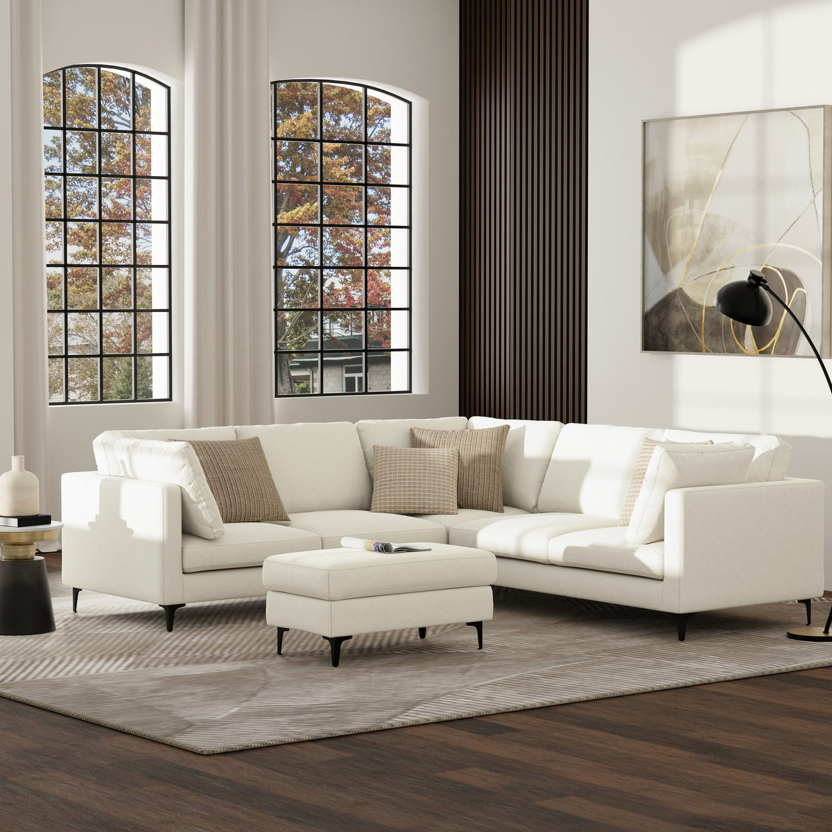 Cream | Ava Mid Century Corner Sectional Sofa