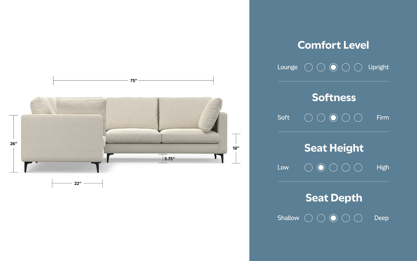 Cream | Ava Mid Century Corner Sectional