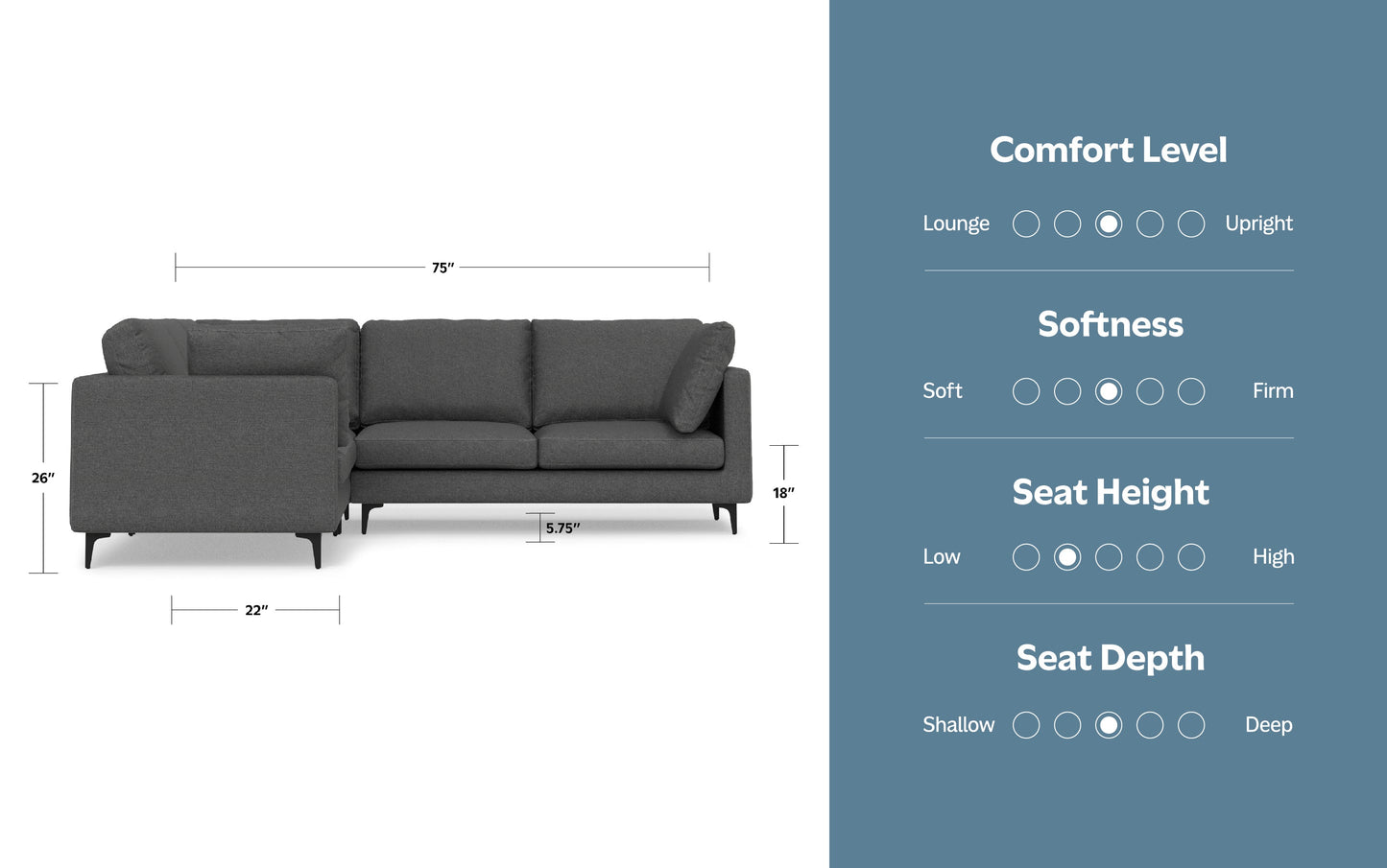 Pebble Grey | Ava Mid Century Corner Sectional