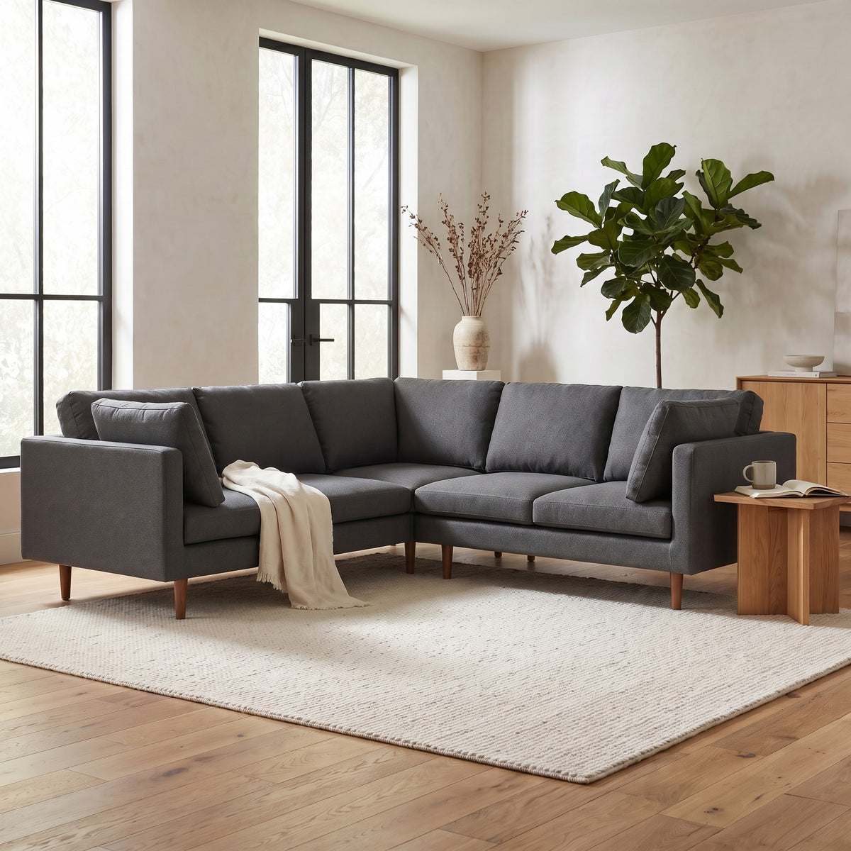 Pebble Grey | Ava Mid Century Corner Sectional Sofa