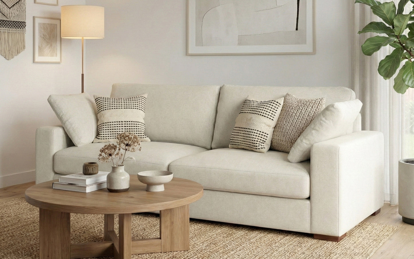 Cream Performance Fabric | Charlie 96 inch Deep Seater Sofa