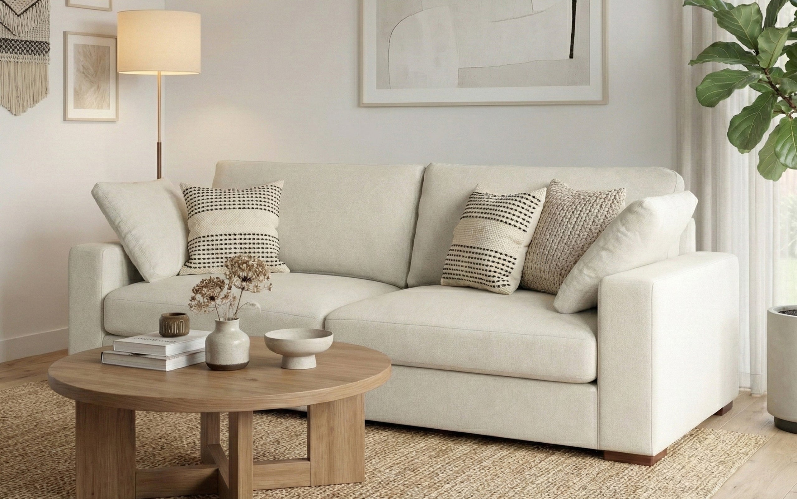 Cream Performance Fabric | Charlie 96 inch Deep Seater Sofa