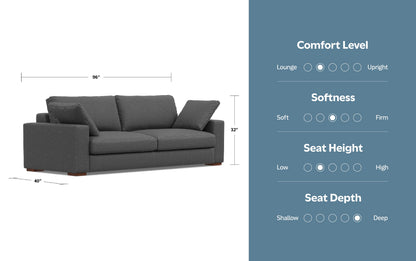 Pebble Grey Performance Fabric | Charlie 96 inch Deep Seater Sofa