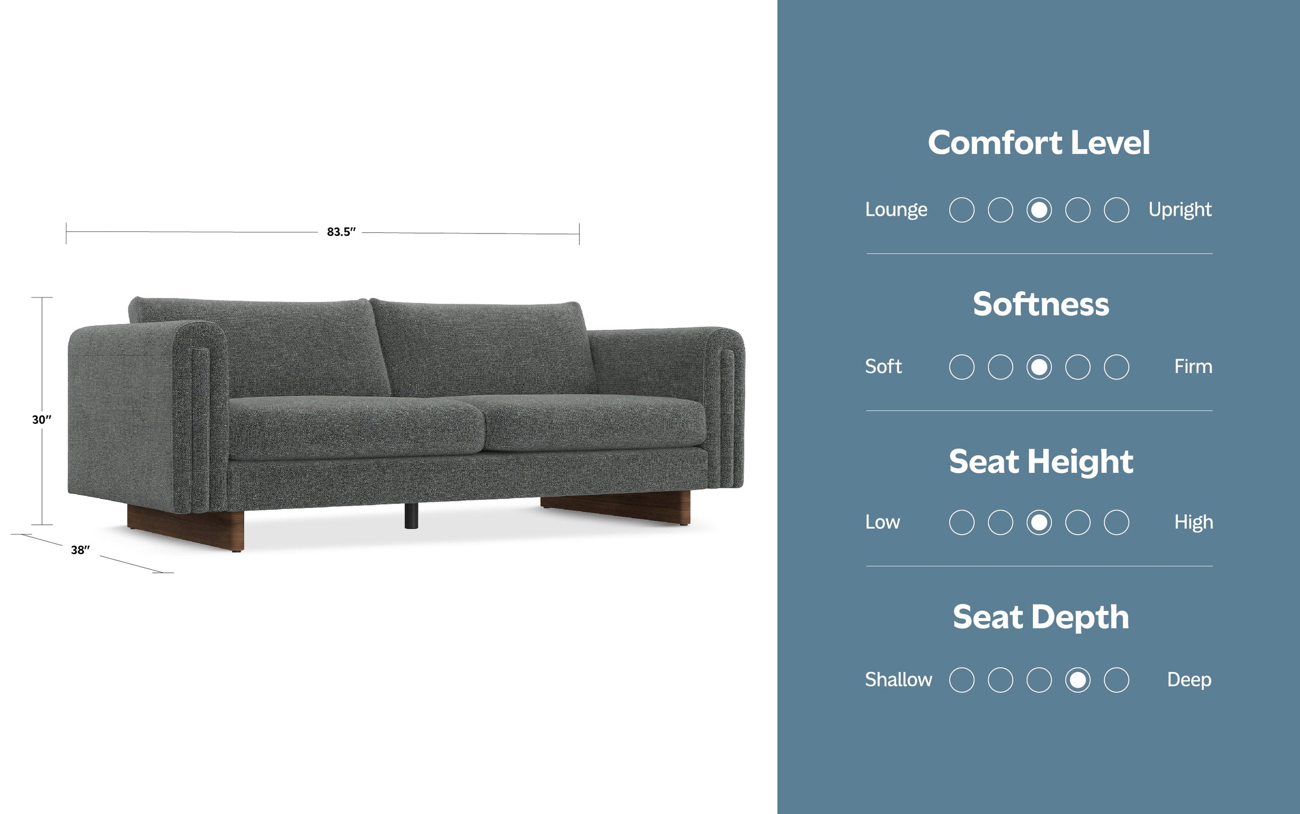 Dark Grey Performance Fabric |  Jones 84 inch Sofa in Performance Fabric