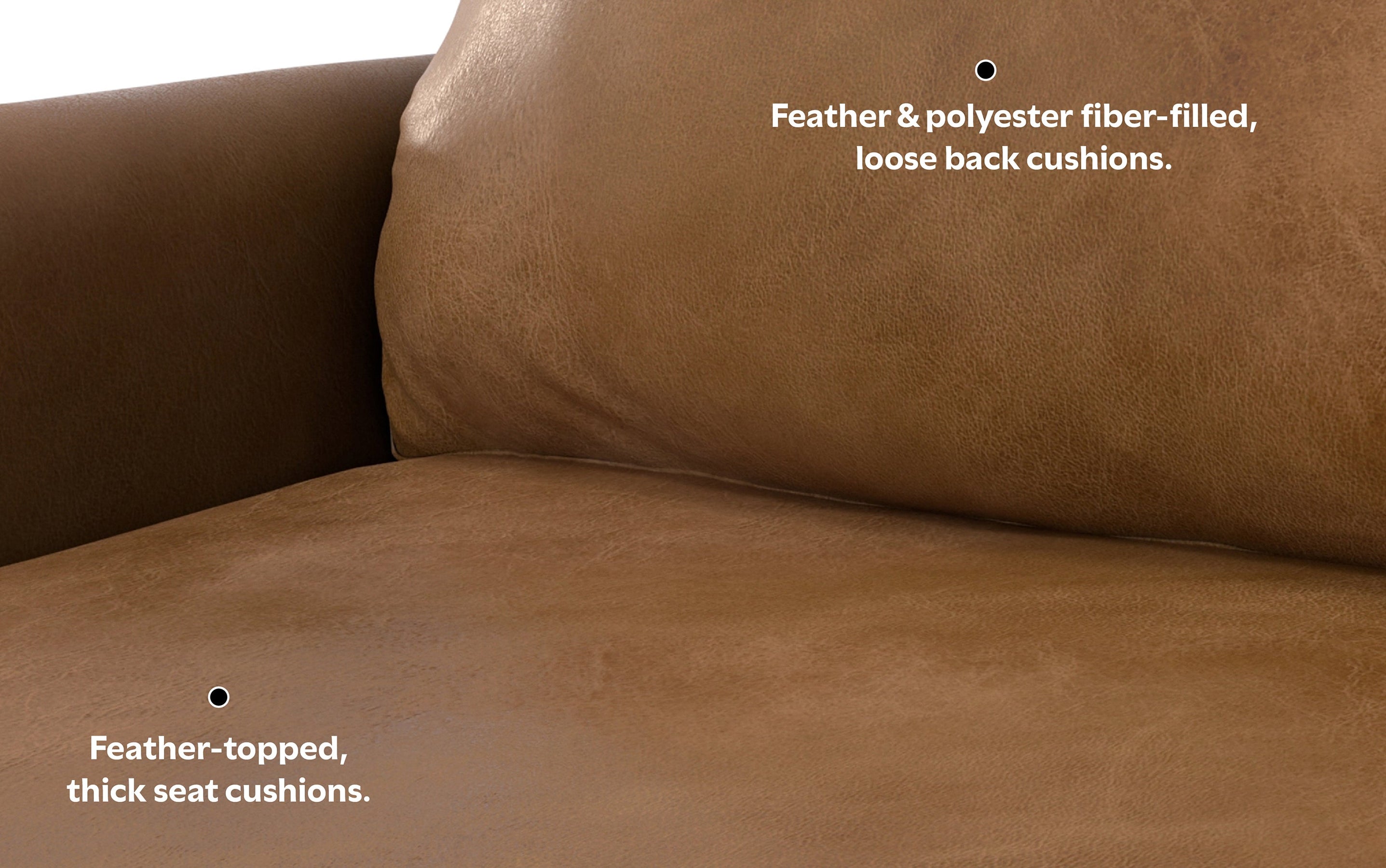 Caramel Brown Genuine Top Grain Leather | Livingston 76 inch Mid Century Sofa in Genuine Leather