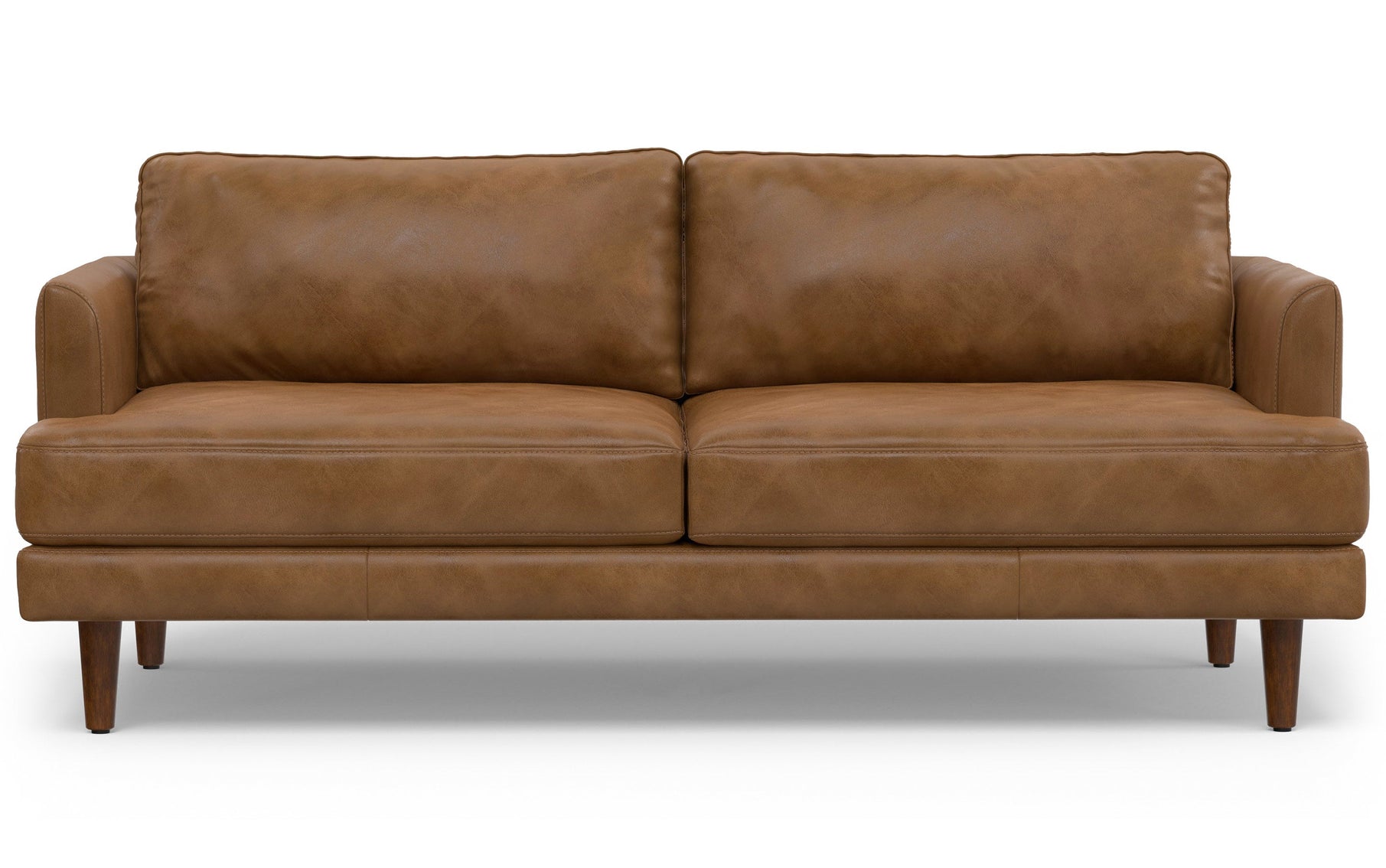 Caramel Brown Genuine Top Grain Leather | Livingston 76 inch Mid Century Sofa in Genuine Leather