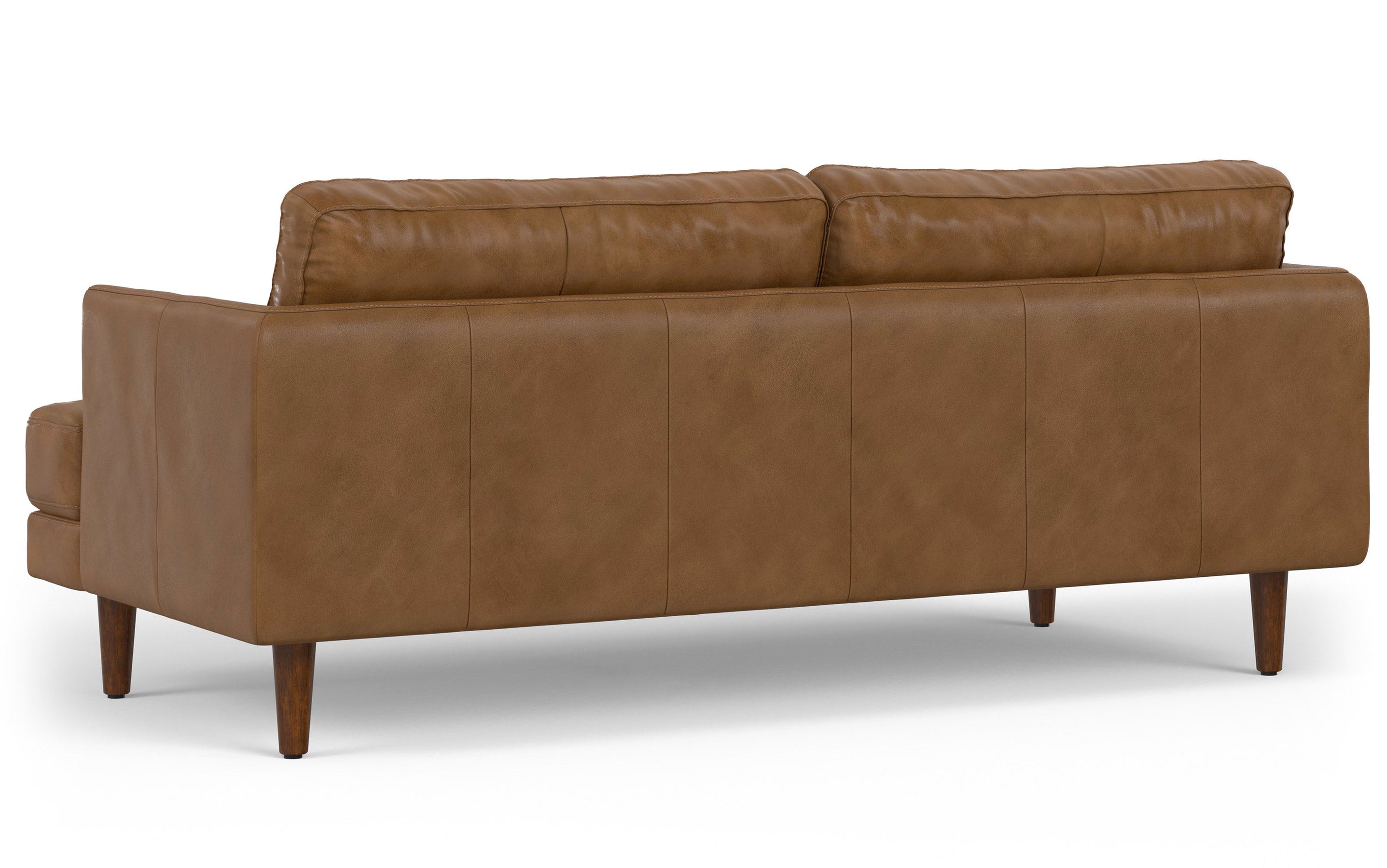 Caramel Brown Genuine Top Grain Leather | Livingston 76 inch Mid Century Sofa in Genuine Leather