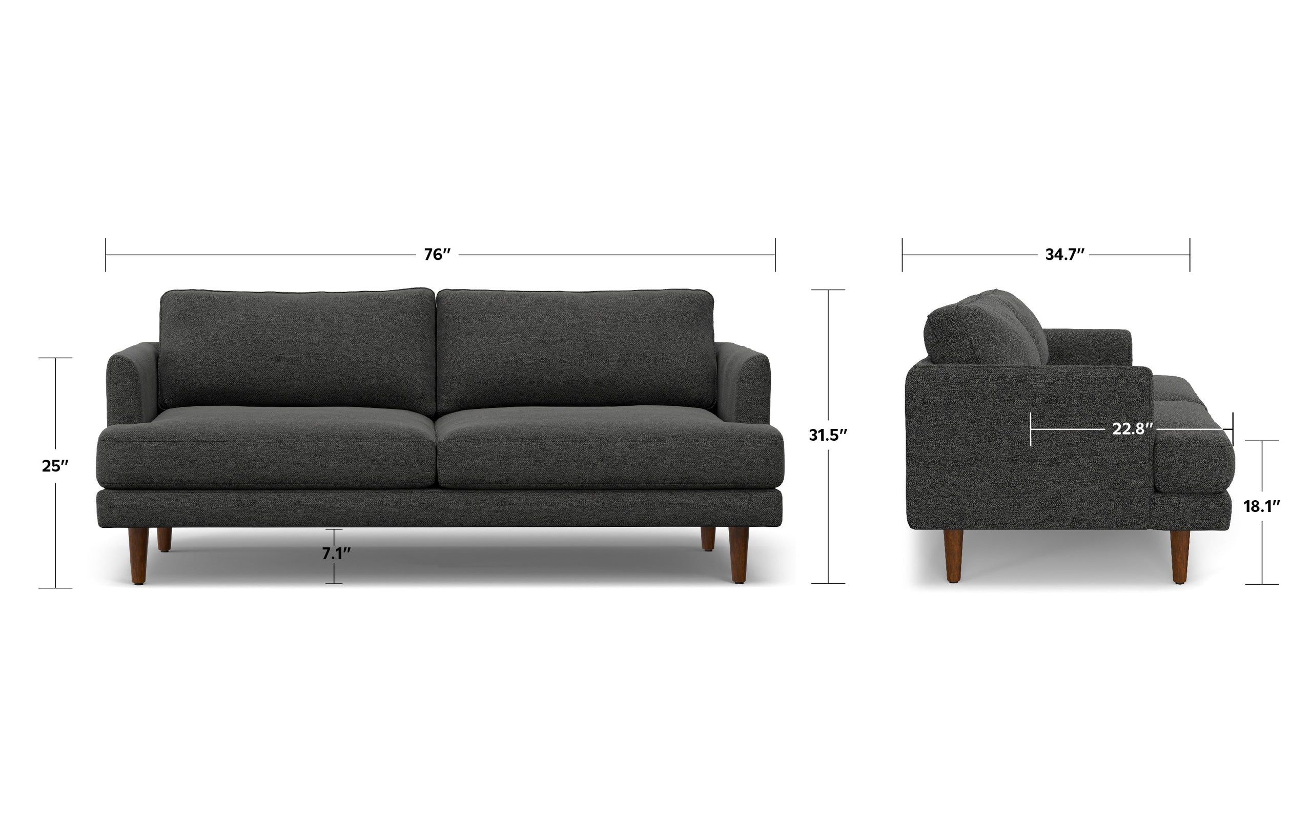 Charcoal Grey Woven-Blend Fabric | Livingston 76 inch Mid Century Sofa
