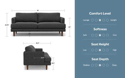 Charcoal Grey Woven-Blend Fabric | Livingston 76 inch Mid Century Sofa