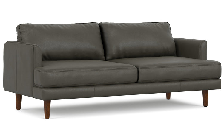 Coal Genuine Top Grain Leather | Livingston 76 inch Mid Century Sofa in Genuine Leather