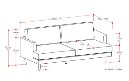Cream White Woven-Blend Fabric | Livingston 76 inch Mid Century Sofa