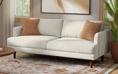 Cream White Woven-Blend Fabric | Livingston 76 inch Mid Century Sofa