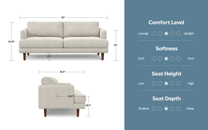 Cream White Woven-Blend Fabric | Livingston 76 inch Mid Century Sofa