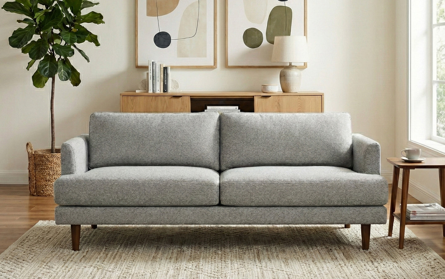 Mist Grey Woven-Blend Fabric | Livingston 76 inch Mid Century Sofa