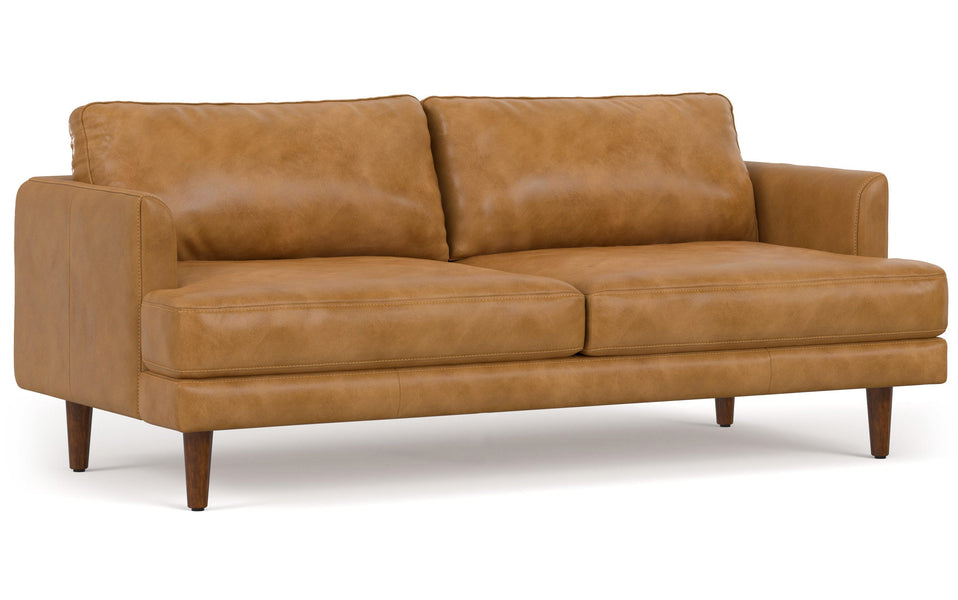 Sienna Genuine Top Grain Leather | Livingston 76 inch Mid Century Sofa in Genuine Leather