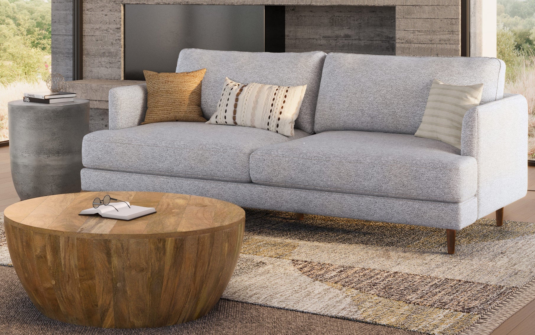 Mist Grey Woven-Blend Fabric | Livingston 76 inch Mid Century Sofa