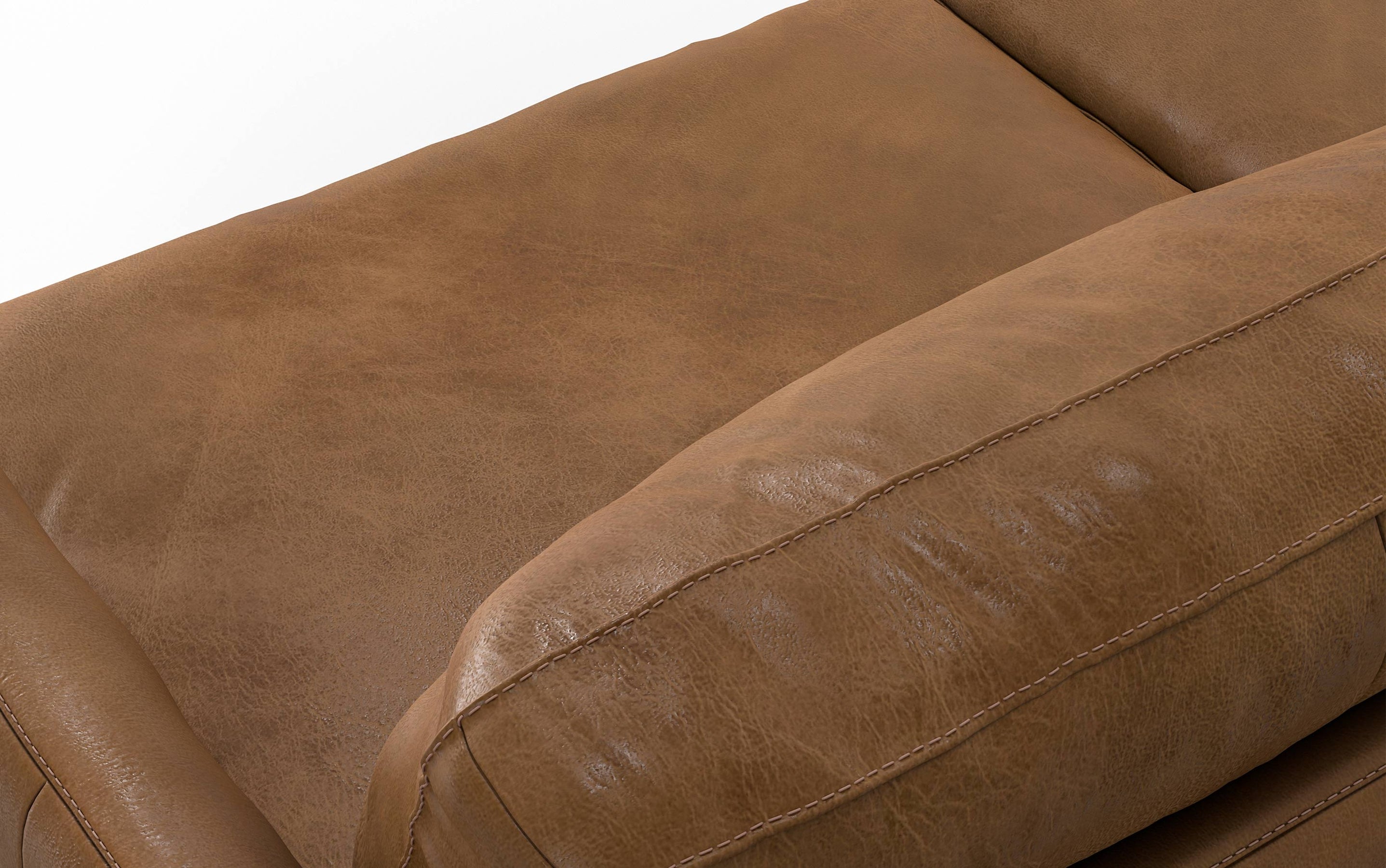 Caramel Brown Genuine Top Grain Leather | Livingston 90 inch Mid Century Sofa in Genuine Leather