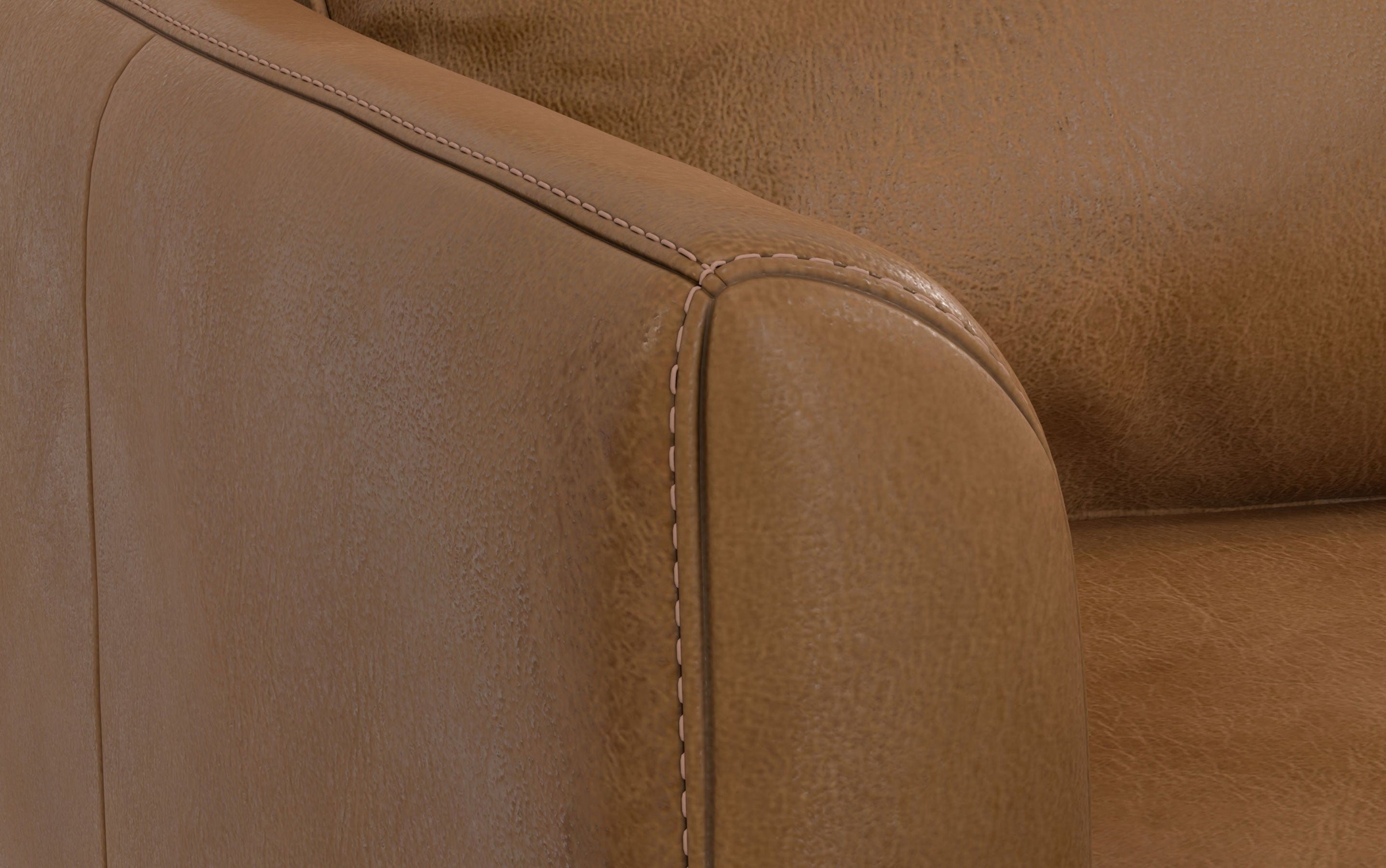 Caramel Brown Genuine Top Grain Leather | Livingston 76 inch Mid Century Sofa in Genuine Leather