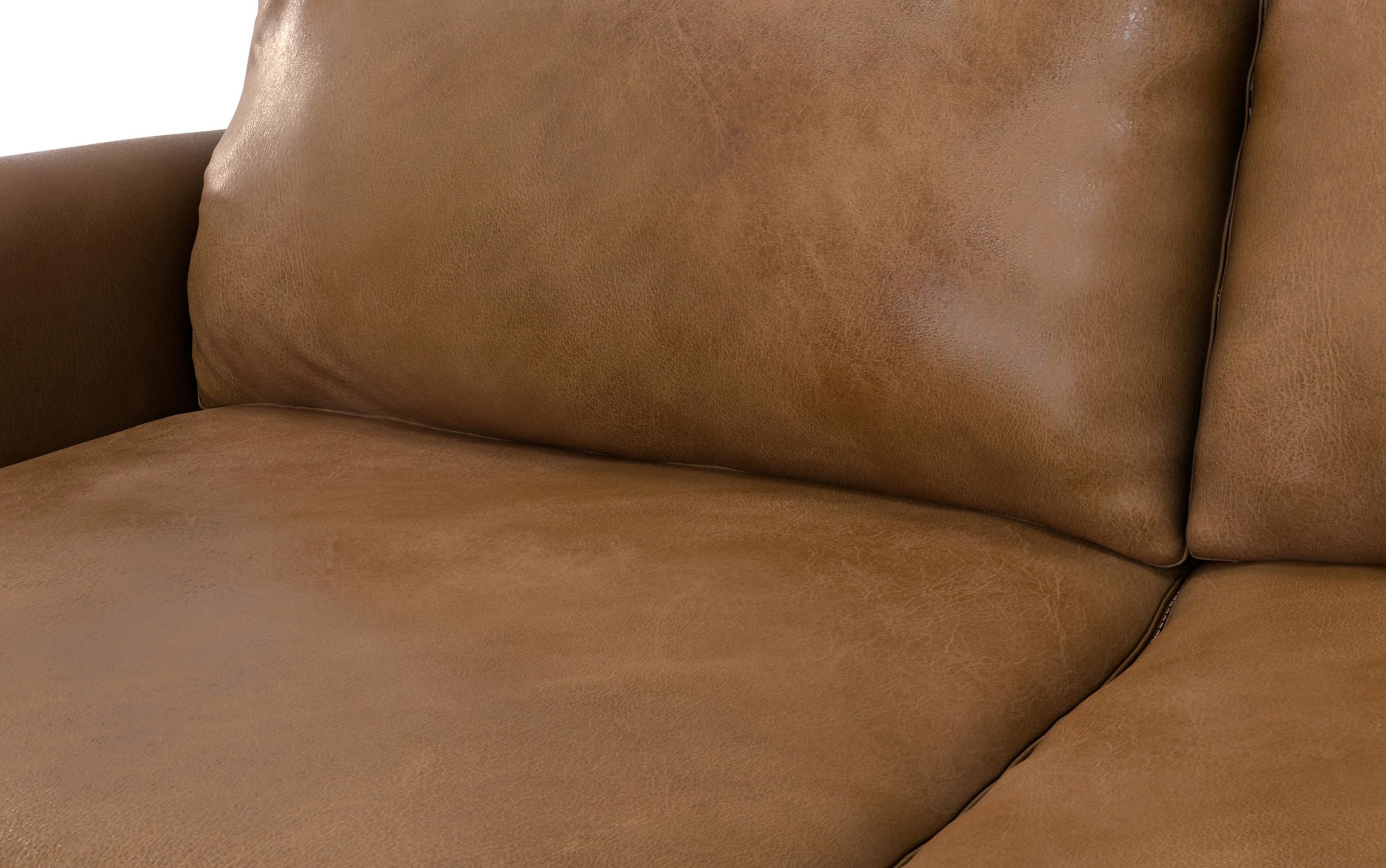 Caramel Brown Genuine Top Grain Leather | Livingston 76 inch Mid Century Sofa in Genuine Leather