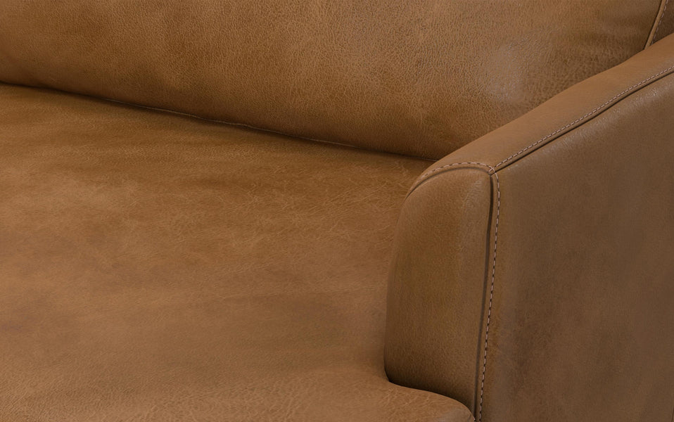 Caramel Brown Genuine Top Grain Leather | Livingston 90 inch Mid Century Sofa in Genuine Leather