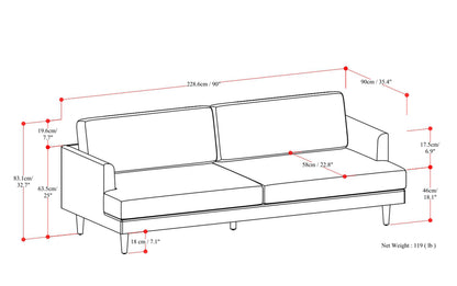 Caramel Brown Genuine Top Grain Leather | Livingston 90 inch Mid Century Sofa in Genuine Leather