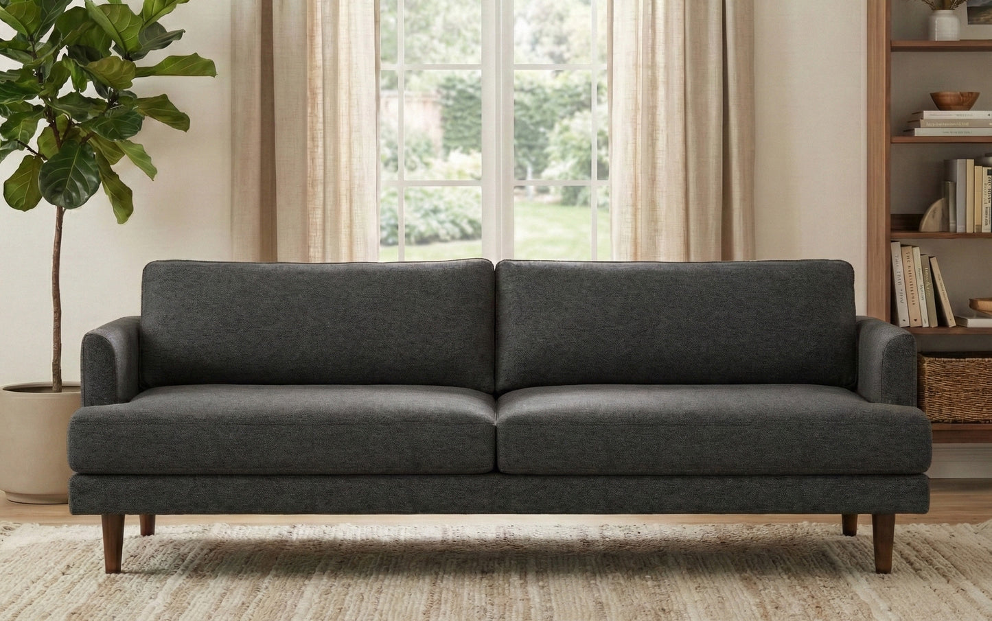 Charcoal Grey Woven-Blend Fabric | Livingston 90 inch Mid Century Sofa