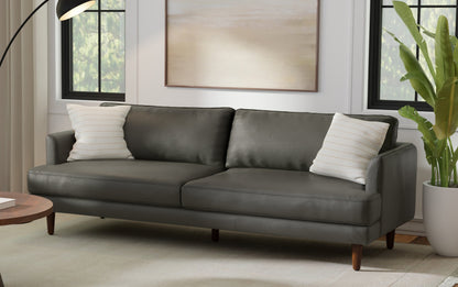 Coal Genuine Top Grain Leather | Livingston 90 inch Mid Century Sofa in Genuine Leather