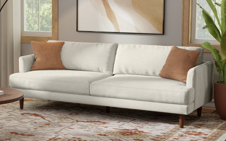 Cream White Woven-Blend Fabric | Livingston 90 inch Mid Century Sofa