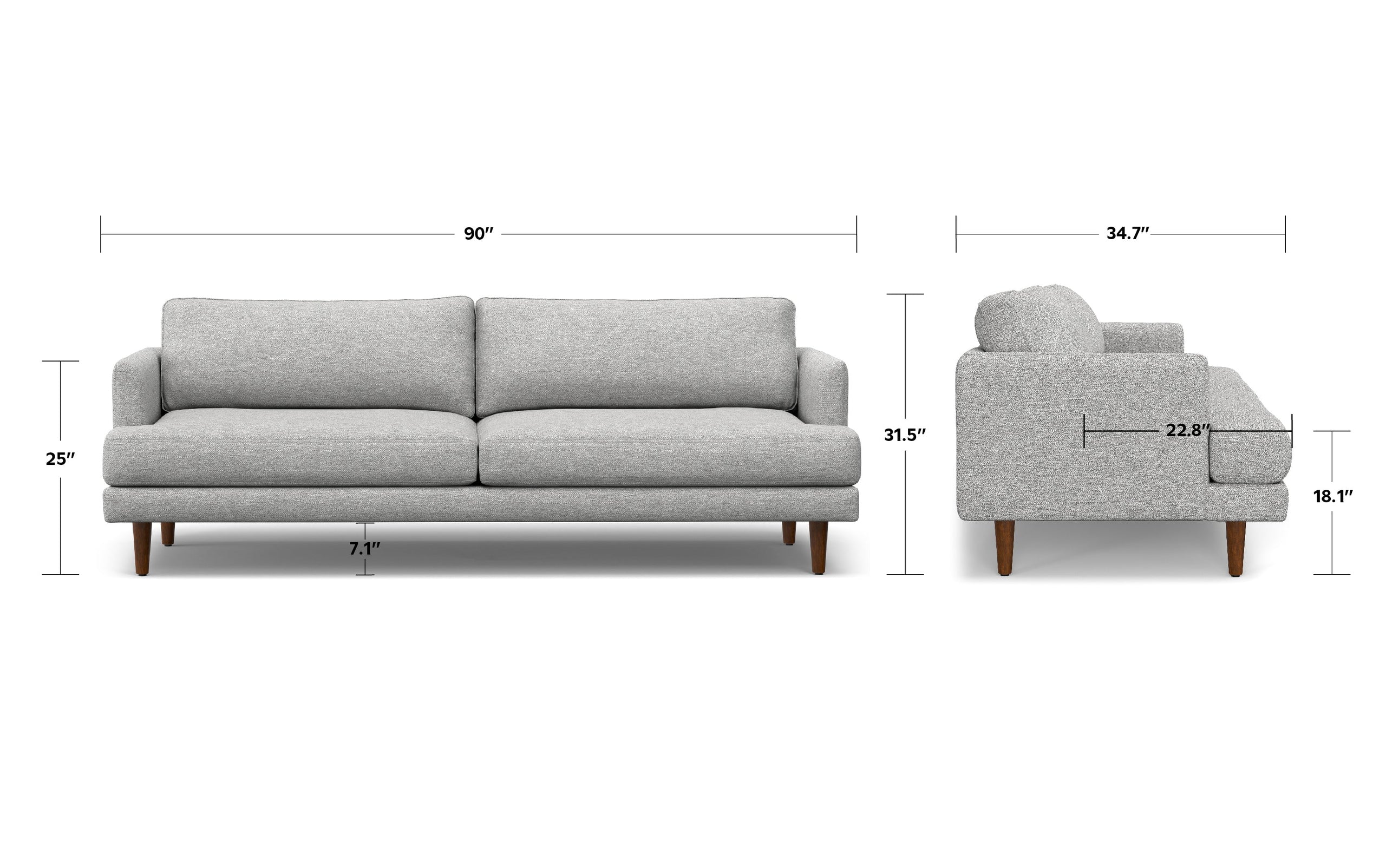 Mist Grey Woven-Blend Fabric | Livingston 90 inch Mid Century Sofa