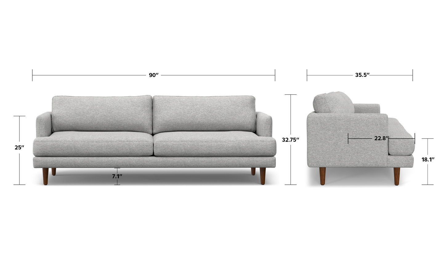 Mist Grey Woven-Blend Fabric | Livingston 90 inch Mid Century Sofa