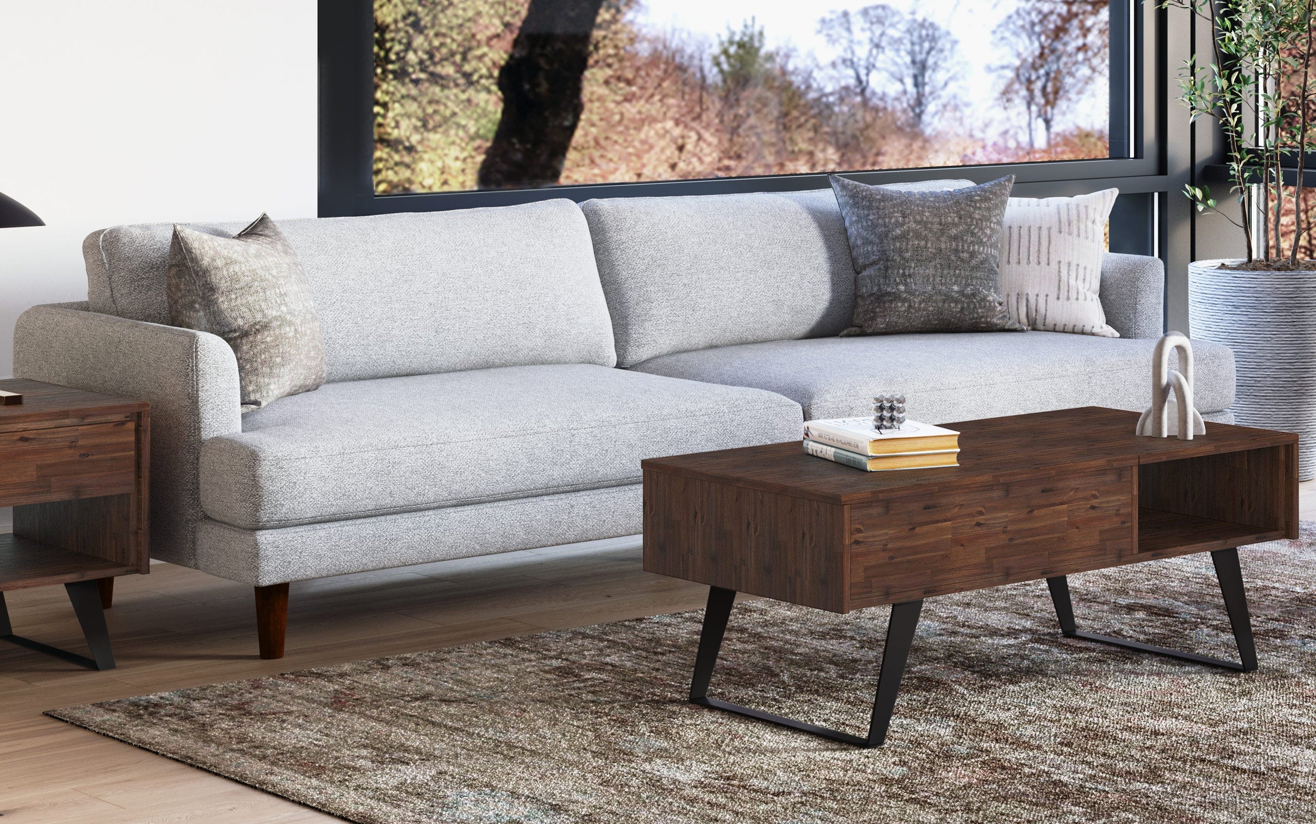 Mist Grey Woven-Blend Fabric | Livingston 90 inch Mid Century Sofa
